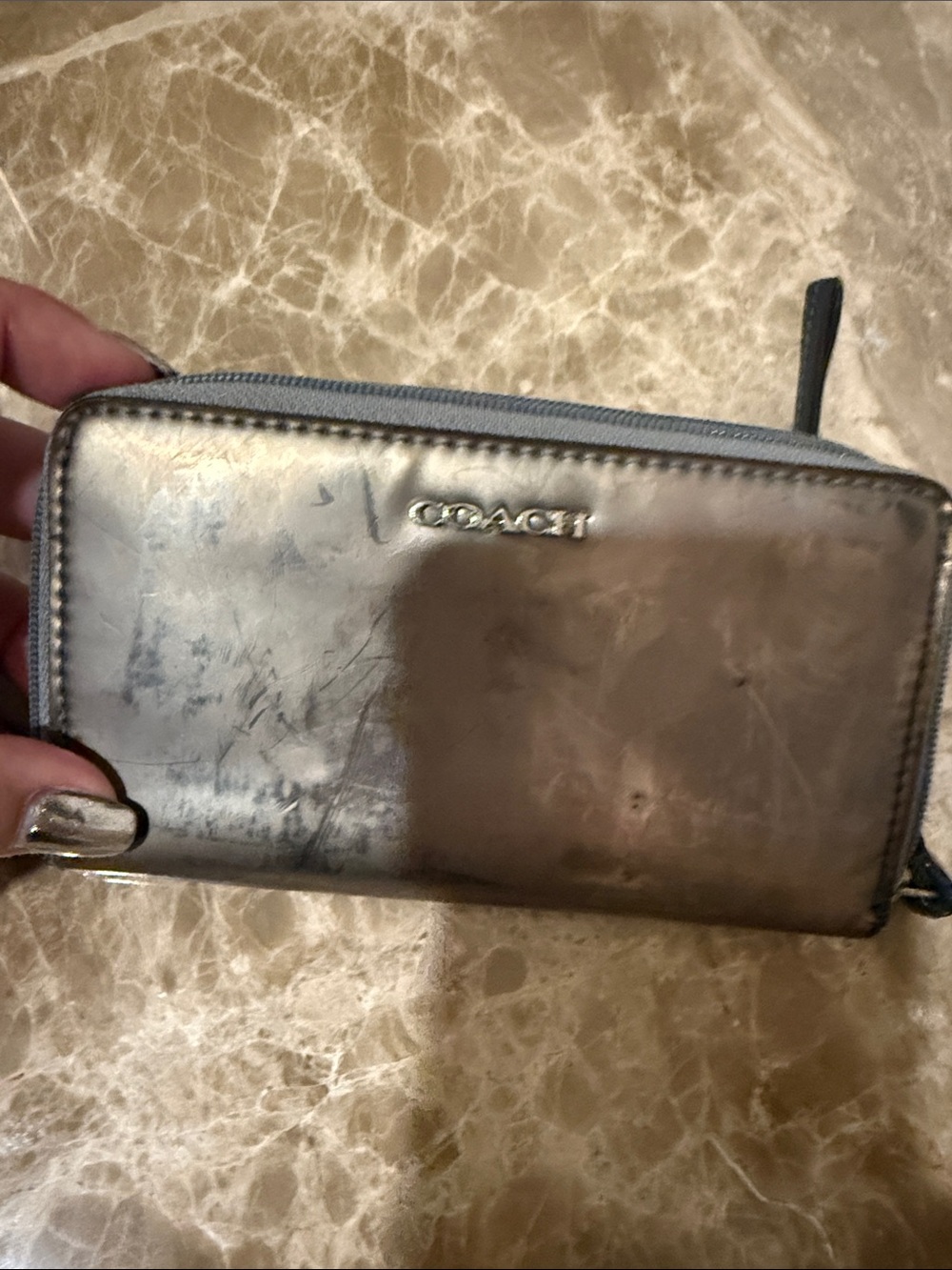 Coach Metallic Pewter Zip Around Wallet